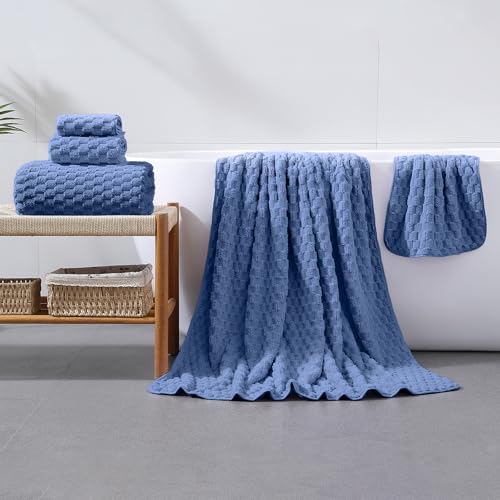 6 Piece Bath Towel Set, 40"x80" Microfiber Towels, Blue | Microfibers，Extra-large size，Quick dry，Highly Absorbent，Big and Tall users，2Bath towels 2Hand towels 2Washcloths - color: Blue, size: Bath Sheet Set-6PCS