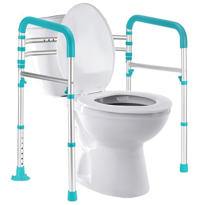 Lianjindun Toilet Safety Rails, 350 lbs, Adjustable Height & Width | Fits Most Toilets, Foldable Design, 350 Lbs Capacity, Aluminum Toilet Frame, Toilet Handles for Seniors, Disabled, Handicap - color: Peacock Blue