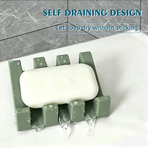 Soap Dish Holder for Shower with Suction Cup, Silicone Soap Holder & Saver Self-Draining Bar Soap Dish Keeps Soap Dry for Bathroom, Kitchen, Bathtub (Green,1-Pack) - color: Green,1-pack
