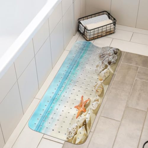 LNOND Summer Beach Bathtub Mat Non Slip, 40 X 16 Inch Tub Mat for Bathroom, Sand Coastline Bath Tub Shower Mat with Drain Holes and Suction Cups - color: Sand Coastline
