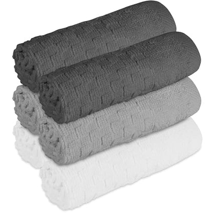 GREEN LIFESTYLE 12x12 inches Checker Washcloths 6 Pack, Soft, Durable, Highly Absorbent and Luxurious (Grey) - color: Grey