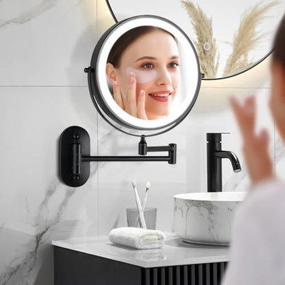 Magnifying Mirror with Lights 1x/15x Rechargeable | 8.5 inch Wall Mounted Lighted Makeup Mirror for Bathroom - color: Black