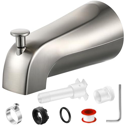 Enhon Tub Spout, Universal Fits 1/2'' Copper Pipe, 1/2'' IPS and 3/4'' IPS, Bathroom Bathtub Tub Faucet Replacement with Adapters(with Diverter,Brushed Nickel) - color: Brushed Nickel, style: with Diverter