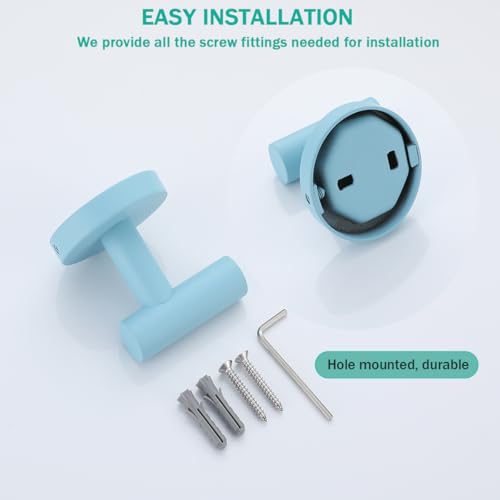 Towel Hooks for Bathrooms,Clear Sky Blue Wall Mount Hooks SUS 304 Stainless Steel Coat Hook Robe Hook Towel Hook 2 Count for Kitchen,Bedroom (Drilling),SE96006-8CKB - color: Clear Sky Blue