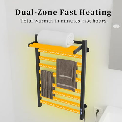 8-Bar Towel Warmer with with Top Warmer Shelf, Electric Towel Rack Set with Fast Heating, Auto Shut-Off Timer, Matte Black Finish, Hardwired or Plug-in, Hot Towels in Bathroom - color: Matte Black