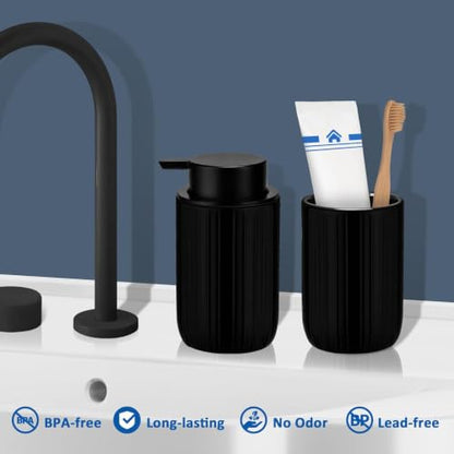 Soap Liquid Dispenser Ceramic with Easy-to-Press Pump Hand Liquid Dispenser for Shampoo Bathroom Countertop 13.5 oz - color: Liquid-stripes Shinyblack