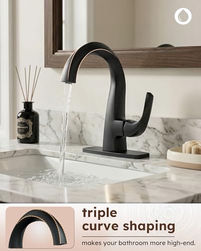 WOWOW Single Handle Bathroom Faucet, Matte Black, 1 Hole, High Arc, Pop Up Drain, Solid Brass, Easy Installation, 5 Year Warranty - color: Black