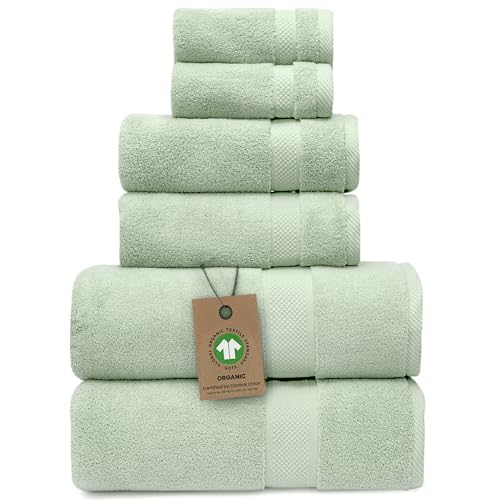 100% Organic Zero-Twist Cotton Towels - GOTS Certified Luxury Bath Towels - Ultra Soft & Plush 700GSM Long-Staple Cotton - 6 Piece Towel Set (Eucalyptus Green) - color: Eucalyptus, size: 6pc Towel Set