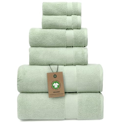 100% Organic Zero-Twist Cotton Towels - GOTS Certified Luxury Bath Towels - Ultra Soft & Plush 700GSM Long-Staple Cotton - 6 Piece Towel Set (Eucalyptus Green) - color: Eucalyptus, size: 6pc Towel Set