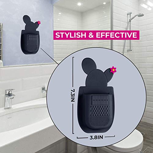 Lindo SiliPocket Silicone Makeup Brush Holder - Toothbrush Holder, Included Brush Cleaning Pad, Extra Strong Self-Adhesive Sticks Easy to Mirrors (Dark Gray) - color: Gray