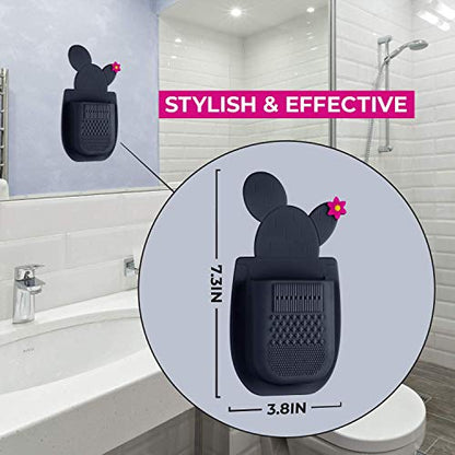 Lindo SiliPocket Silicone Makeup Brush Holder - Toothbrush Holder, Included Brush Cleaning Pad, Extra Strong Self-Adhesive Sticks Easy to Mirrors (Dark Gray) - color: Gray