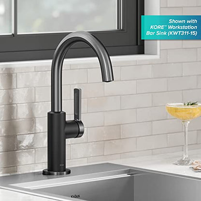 Kraus Oletto Single Handle Kitchen Bar Faucet in Matte Black/Spot Free Black Stainless Steel, Kitchen Sink Faucets, KPF-2822MBSFSB - color: Matte Black/Spot Free Black Stainless Steel, style: Bar Faucet