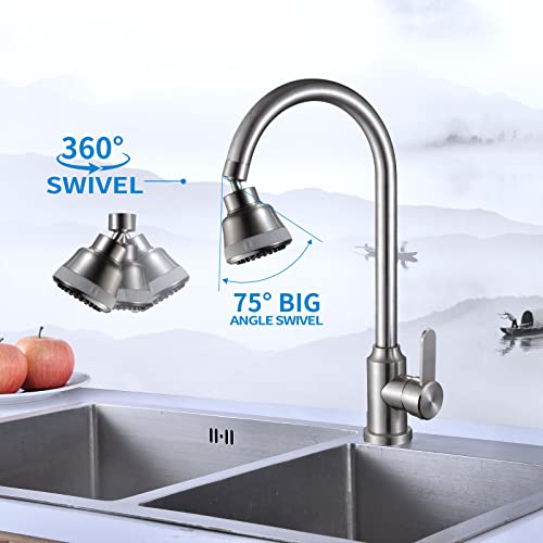 4 Spray Modes Faucet Aerator,360 Degree Faucet Sprayer Attachment,Big Angle Kitchen Faucet Aerator,Swivel Faucet Extender,Sink Sprayer Attachment for faucet,55/64 inch Female Thread (Brushed Nickel) - color: Brushed Nickel