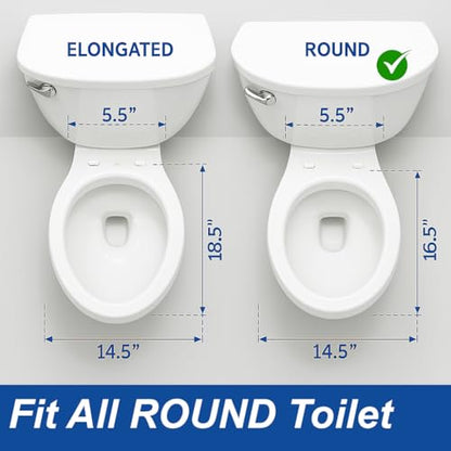 Round Toilet Seat with Lid, Slow Close Seat, Plastic, White | Quiet Close, Easy to Clean, Fit All Standard Round Toilet, Two Sets of Parts, High-Strength PP Plastic