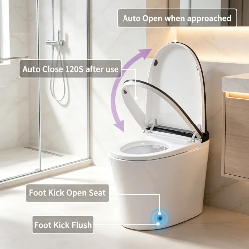 TOTTE Smart Toilet with Bidet Built In, Foam Dispenser, Auto/Close Lid, Foot Kick & Off-seat Auto Flush, Heated Seat, Warm Water & Dryer, Blackout Flush, Digital Display with Remote (949B Black) - color: 949B Matte Black