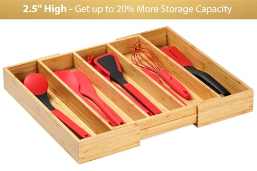 Expandable Kitchen Drawer Organizer, 2.5" High Bamboo Utensils Silverware Tray, Adjustable Large Deep Wood Organization Holder - style: For Utensil (13"~20" x 17")