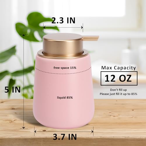Soap Dispenser Ceramic with Easy-to-Press Pump Hand Lotion Liquid Dispenser for Shampoo Bathroom Kitchen 12 oz - color: Liquid-pinkmattlegold