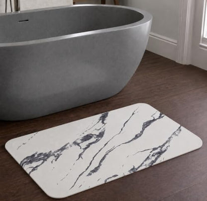 Stone Bath Mat – Diatomaceous Earth Quick Drying Non-Slip Bathroom Mat Rug– Absorbent Diatomite Shower Mat, Durable & Easy to Clean, Modern, 23.6" x 15.3", (White - Marble) - color: White - Marble