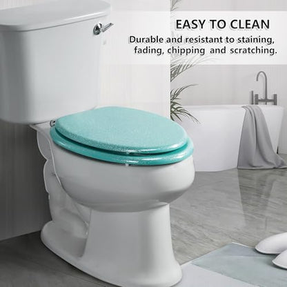 Angol Shiold Glitter Toilet Seat Molded Wood Elongated Toilet Seat with Quietly Close and Quick Release Hinges, Easy to Clean also Easy to Install (Elongated 18.5'', Green) - color: Green, size: Elongated 18.5‘’