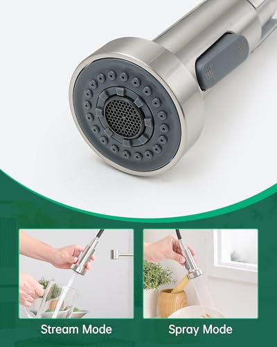 AIMADI Kitchen Faucet with Pull Down Sprayer and Soap Dispenser | Spring High Arc Design,Stainless Steel Sink Faucet,Single Handle,1 or 3 Hole with Deck Plate,Bar,RV,Laundry,Outdoor - color: Brushed Nickel