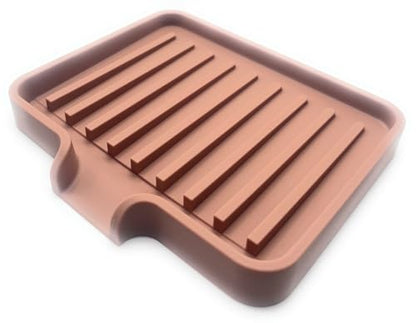 Silicone Soap Dish Tray and Sponge Holder with Drain Chute, Rectangular, Kitchen and Bathroom Sink Organizer (Mocha, 5.2"x4" (Set of 2), 7.2 Ounces) - color: Mocha, size: (SM) 5.2"x4" (2pcs)