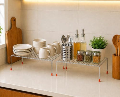 Expandable Under Sink Organizer Shelf | Stainless Steel Adjustable Storage Rack | Multipurpose Cabinet Organizer for Kitchen, Bathroom, Laundry & Utility Room | Space Saving Storage Shelf
