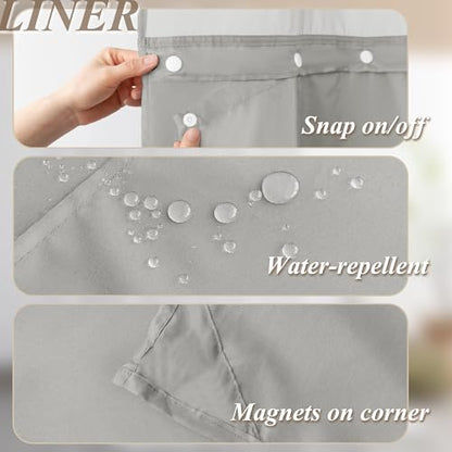 Barossa Design No Hook Shower Curtain Sets with Rugs Light Grey | 3PCS(Curtain with Liner+2 Rugs), Hotel Style Shower Curtain & Snap-in Liner, Non-Slip Bathroom Mat - color: Light Grey