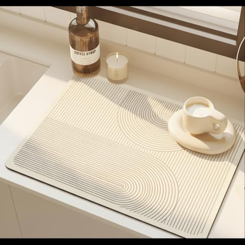 Super Absorbent & Non-Slip Geometric Rubber-Diatomite Drying Mat - Durable, Quick-Dry Kitchen and Bathroom Countertop Pad for Coffee Machines, Spices, and Essentials, Bathroom Countertop Mat
