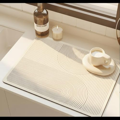Super Absorbent & Non-Slip Geometric Rubber-Diatomite Drying Mat - Durable, Quick-Dry Kitchen and Bathroom Countertop Pad for Coffee Machines, Spices, and Essentials, Bathroom Countertop Mat