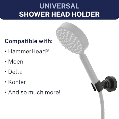 HammerHead Showers Solid Metal Handheld Showerhead Holder Wall Mount, Adjustable Screw-Mounted Pivot Ball, Shower Hose Holder, Fits Most Handheld Showerheads, Matte Black - style: Matte Black