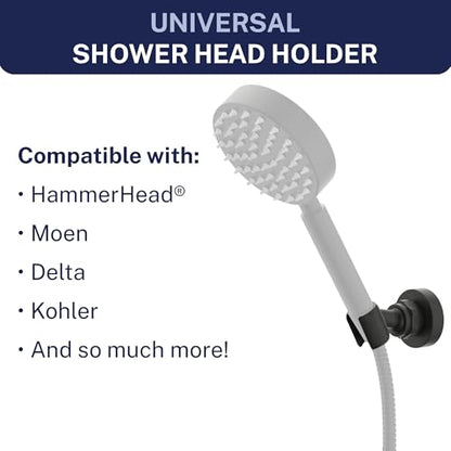 HammerHead Showers Solid Metal Handheld Showerhead Holder Wall Mount, Adjustable Screw-Mounted Pivot Ball, Shower Hose Holder, Fits Most Handheld Showerheads, Matte Black - style: Matte Black