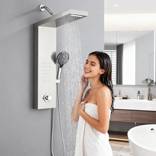Shower Panel Tower System,Rain Shower Head Rainfall | Waterfall Shower,Handheld High Pressure Rain Massage System(Silver) - color: Silver, style: Normal