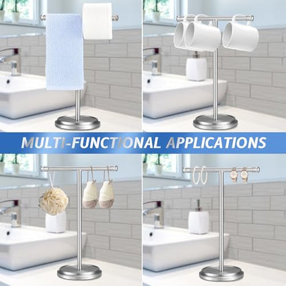 Hand Towel Holder Stand, Stainless Steel Free Standing Towel Rack Stand, Rust-Proof Towel Bar for Bathroom Kitchen Countertop, Brushed Nickel, 2 Pack - color: Silver