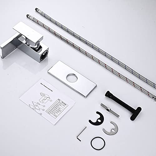 AVSIILE LED Bathroom Sink Faucet, Chrome Waterfall Single Hole Handle Vanity Faucets for Sinks 1 Hole with Metal Pop Up Drain and 2 Water Supply Lines, Side Handle - color: Chrome