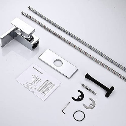 AVSIILE LED Bathroom Sink Faucet, Chrome Waterfall Single Hole Handle Vanity Faucets for Sinks 1 Hole with Metal Pop Up Drain and 2 Water Supply Lines, Side Handle - color: Chrome