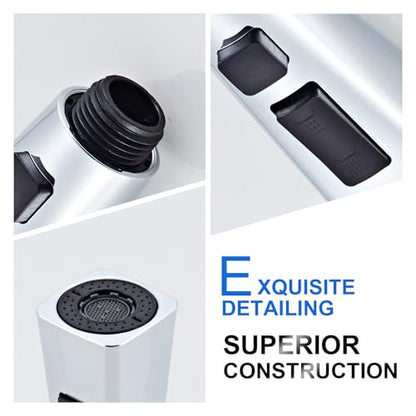 Square Kitchen Faucet Head Replacement Part, G1/2 (13/16" Male Thread) Pull Down Pull Out Sink Sprayer Nozzle, 3-Mode Stream Spray Pause Commercial Utility Tap Spout Only, Chrome - color: Dual Button Spray Head - Chrome