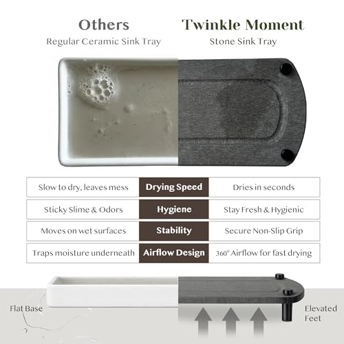 2PCS Absorbing Stone Soap Tray, Quick Dry Diatomaceous Earth Drying Rack | Self-draining, mold-resistant water absorbing soap holder; shower caddy, soap dispenser & sponge organizer, kitchen bathroom. - color: Dark Gray