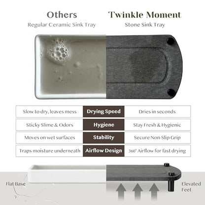 2PCS Absorbing Stone Soap Tray, Quick Dry Diatomaceous Earth Drying Rack | Self-draining, mold-resistant water absorbing soap holder; shower caddy, soap dispenser & sponge organizer, kitchen bathroom. - color: Dark Gray