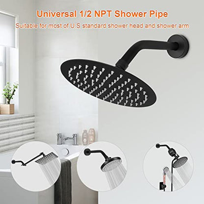 Shower Arm with Flange and Teflon Tape, Wall Mounted Shower Pipe 304 Stainless Steel Extension Arm for Fixed Shower Head & Handheld (6 Inch, Matte Black) - color: Matte Black, style: 6 Inch