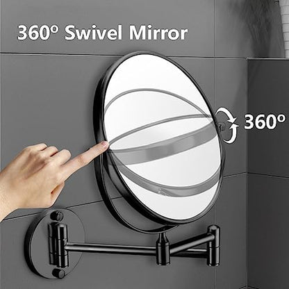 Wall Mounted Makeup Mirror, 1X/3X Magnifying Mirror Double-Sided Shaving Mirror, 360° Extendable Arm Vanity Mirror for Bathroom Hotel, 8 inch