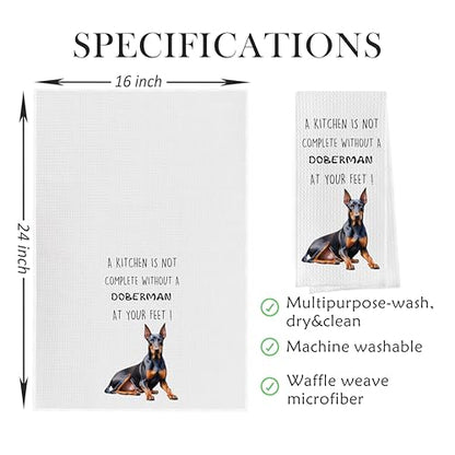 Funny Doberman Dish Towels Set - Funny Doberman Gifts Decorative Waffle Kitchen Towels, Doberman Hand Towels, Doberman Tea Towels, Doberman Gifts (16×24 Inches, Set of 2) - color: Doberman