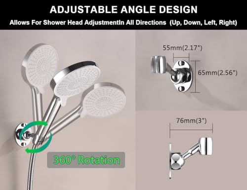 Adjustable Shower Head Holder Wall Mount Solid Brass | Handheld shower bracket with screw mount and pivot ball joint for 360° rotation. Fits most sprayers and wands(chrome) - color: Chrome Finish