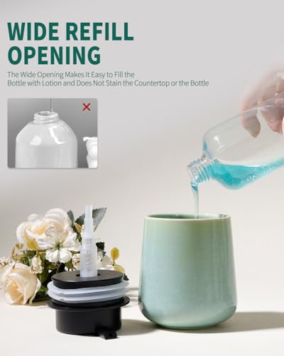 BosilunLife Ceramic Soap Dispenser - Dish Soap Dispenser for Bathroom 12Oz | Refillable Liquid Hand Wash Dispenser for Essential Oil, Lotion Soap, Light Green - color: Green