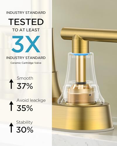 FORIOUS 4 Inch Gold Bathroom Faucet, Brushed Gold Centerset Bathroom Faucet | 4 Inch Bathroom Sink Faucet Gold with Pop up Drain and Lead-Free CUPC Hose, 2 Handle Gold Vanity Faucet Centerset, RV Remodel - color: Brushed Gold
