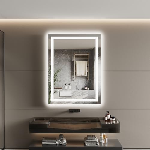 24x32 LED Vanity Mirror for Bathroom, Dual Backlit & Front Lighting, 3CCT Dimmable, Anti-Fog, Shatterproof Tempered Glass, ETL Certified, Memory Feature, Modern Frameless Wall Mirror with Lights