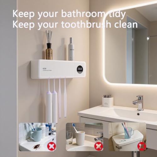 UV Toothbrush Holder, Bathroom Toothbrush Holder, Wall Mounted Toothbrush Holders, Toothbrush Holder with Cover, Bathroom Toothbrush Organizer, Electric Toothbrush Holder Wall Mounted, 4 Slots