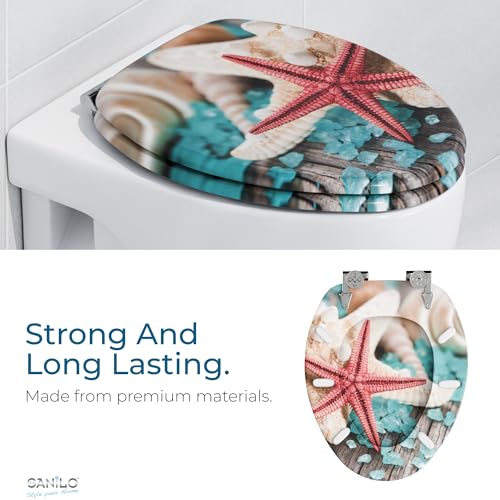 SANILO Wooden Toilet Seat with Soft Close [ELONGATED] - Decorative, Quiet & Slow Close Molded Wood Seat - With Strong Bumpers & Hinges - Adjustable Fit - Bath Salt - color: Bath Salt