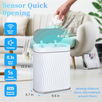 Ogikey Bathroom Small Trash Can with Automatic Touchless Lid, 2.6 Gallon Smart Garbage Can Narrow Waterproof Trash Bin for Bedroom, Office, Living Room - color: 2.6 gallon-White gray