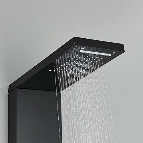 LED Light Shower Panel Tower Rainfall Waterfall Shower Head with Massager Jets Body System Jet Black B (Color : Black A) - color: Black a