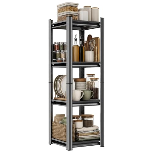 4-Tier Kitchen Storage Shelves, Adjustable Metal Shelving Unit, 2000LBS | Heavy Duty Kitchens Standing Shelf, Baker Rack, Adjustable Pantry Shelves, 15.8"W x 11.8" D x 53.4" H, Black - size: 16"W*53"H*12"D-4 TIER
